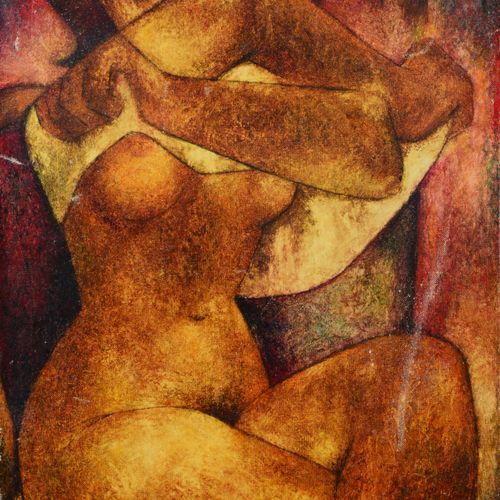 Francisco BAJEN (1912 2014) 裸体脱衣 布面油画，右上角签名 55 x 38 cm (TO 划痕，轻微凹陷)