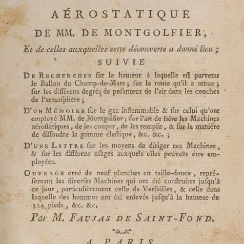 FAUJAS DE SAINT FOND, [Barthélémy]. Description of the experiments of the aerost&hellip;
