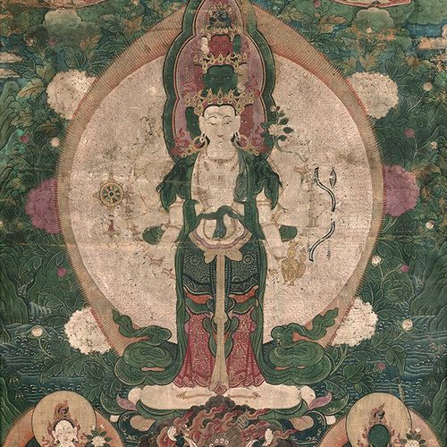 TIBET XVIIIe siècle Tangkha, détrempe sur toile, Avalokiteshvara à onze têtes et&hellip;