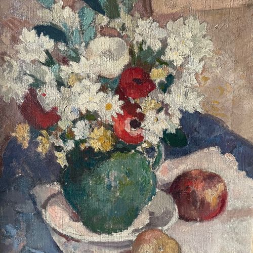 Lot de tableaux : 
Ecole moderne « Bouquet fleurs dans vase » hst, 41 x 33 cm 
E&hellip;