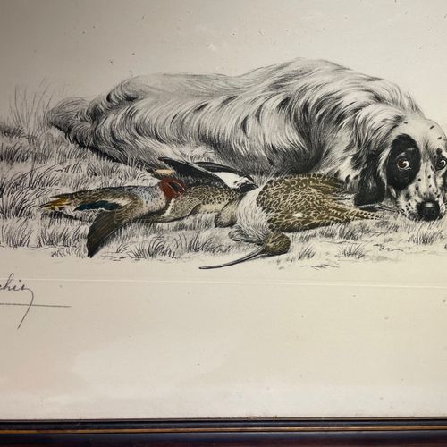 Léon Danchin (1887 1938) : chiens de chasse. Trois grandes gravures encadrées.