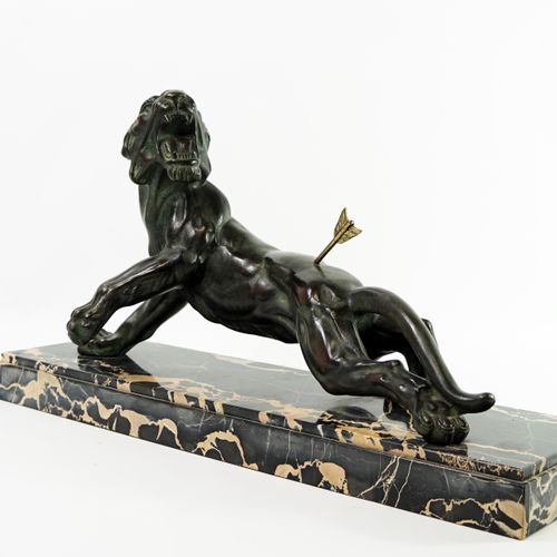 Null C. ANDREA (XXth), Tiger hit by an arrow. Bronze, signed on the leg. Black m&hellip;