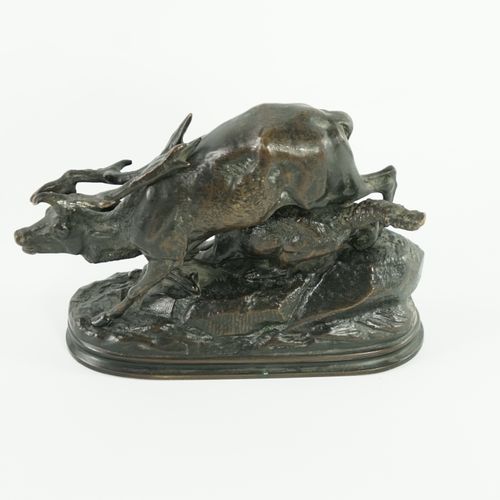 Null Hippolyte HEIZLER (1828-1971) "Vom Wolf angefallener Hirsch

Bronze mit bra&hellip;