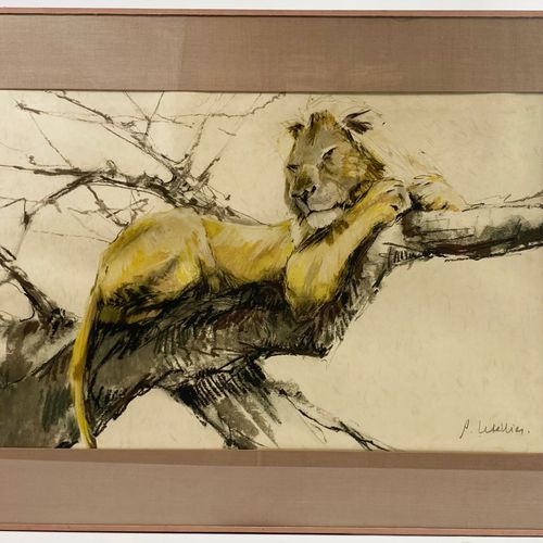 Null "狮子的休息"。

表现一只狮子躺在树枝上的粉彩画。

右下方的签名难以辨认

20世纪

35 cm x 55 cm