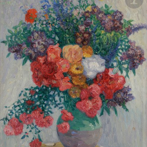 Raymond THIBÉSART (1874 1963) Bouquet de fleurs, 1921 Huile sur toile. Signée en&hellip;