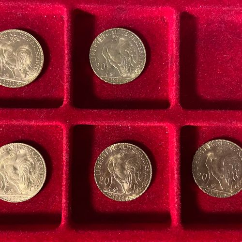Null 5 pièces de 20 Francs en or. Type Coq. 1911 - 1912 - 1913 (2) - 1914