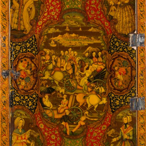 穆罕默德 伊斯梅尔 伊斯法哈尼(1814 1892) 装饰有历史场景和耶稣受难的镜盒，伊朗qâjâr，署名Isma'il，日期为1274 H/1857 58 一&hellip;