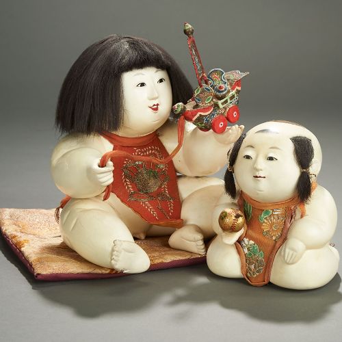 Delightful Gosho-ningyo (Palace Doll) holding a Takarabune (Treasure Ship), Edo &hellip;