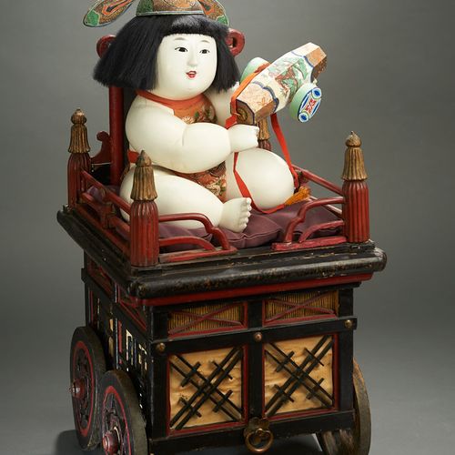 Spectacular Gosho-ningyo in Festival Cart holding a Buriburi-Gitcho, Edo Period &hellip;