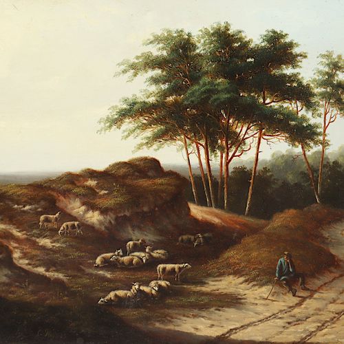 PLAS, Laurens (1828-1893), PLAS, Laurens (1828-1893), "Paysage de bruyère avec b&hellip;