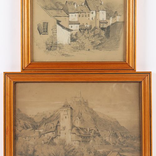 Null DESSINATEUR DU XIXe siècle, "Paire de vues de la ville - Kaub sur le Rhin",&hellip;