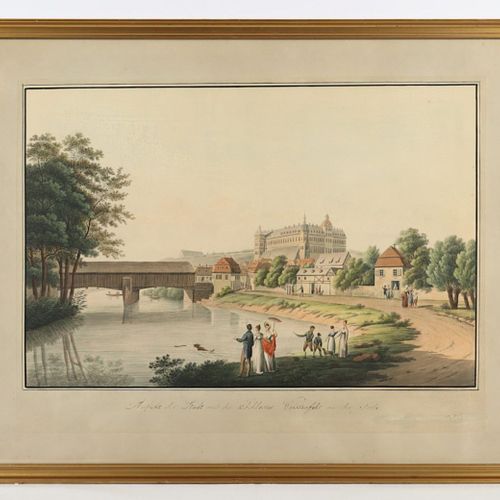 Weissenfels an der Saale 魏森费尔斯城堡的景色，彩色蚀刻版画，34 x 51.5，水印，版上刻有克里斯蒂安-戈特洛布-哈默（1779-1&hellip;