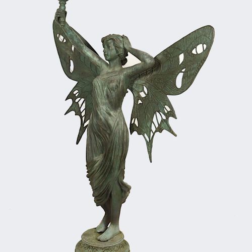 Gartenfigur "Elfe", Bronze GRANDE FIGURA DA GIARDINO "ELFE", con torcia in mano,&hellip;