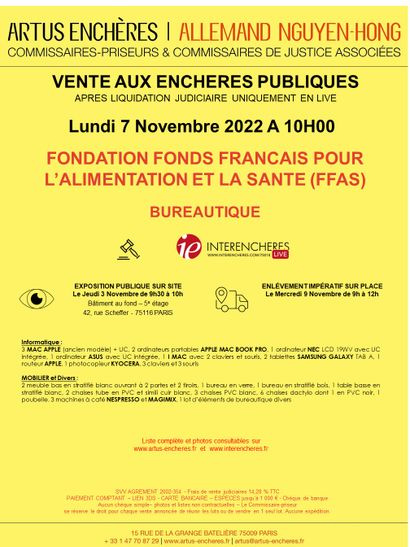 FONDATION FONDS FRANCAIS POUR L'ALIMENTATION ET LA SANTE (FFAS) | BUREAUTIQUE