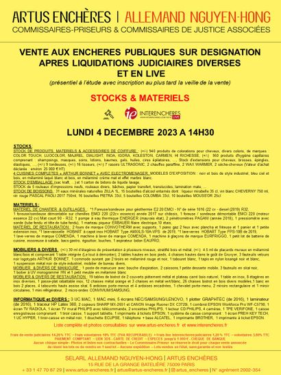 VENTE APRES LIQUIDATIONS JUDICIAIRES DIVERSES | STOCKS ET MATERIELS