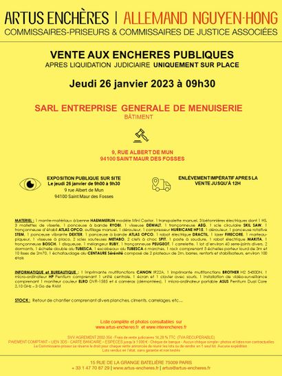 SARL ENTREPRISE GENERALE DE MENUISERIE | BÂTIMENT | VENTE SUR PLACE