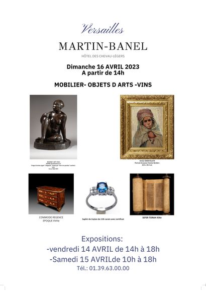 Paintings, furniture and objets d'art, orientalist paintings, jewelry, drawings, wines and spirits, sculptures, bronzes, silverware