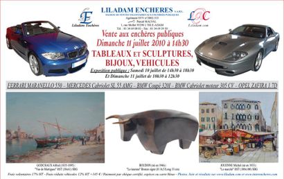 TABLEAUX ET SCULPTURES, BIJOUX, VEHICULES