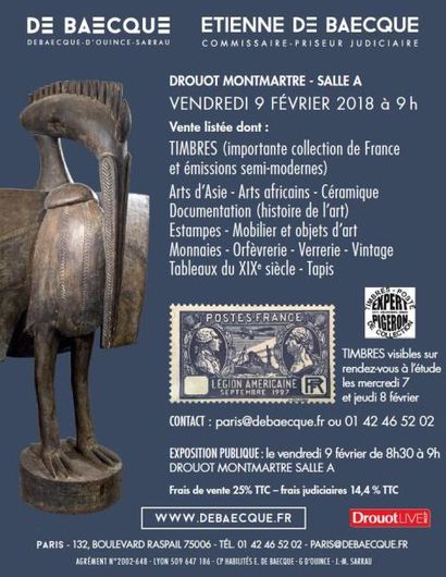 Timbres, documentation, art d'Asie, arts africains, céramiques, estampes, monnaies, orfèvrerie, verreries, vintage, tableaux du XIXe siècle