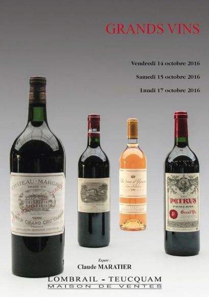 Vente à 10h et à 14h15 : IMPORTANT STOCK DE 150 000 BOUTEILLES DE VINS VENDUES SUR DESIGNATIONS - EXPERT : C. MARATIER