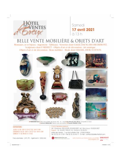coins, jewellery, silverware, glassware, sculptures, bronzes, Asian art, fashion (on the theme of), luggage and fashion accessories, paintings, furniture and objets d'art, objets d'art and furnishings