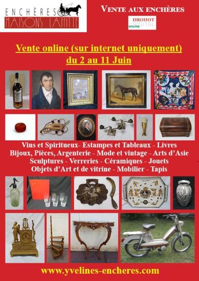 Online sale : Wines and Spirits - Books - Prints, drawings, paintings - Fashion and vintage - Jewelry and precious stones - Tableware - Ceramics - Glassware - Works of Art and window displays - Furniture - Textiles - Carpets