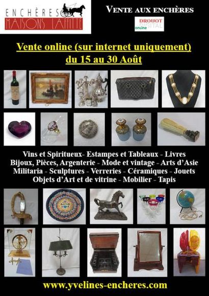 Vente online : Vins et Spiritueux - Livres - Estampes, dessins, tableaux - Mode et Bijoux - Arts de la Table - Céramique - Verrerie - Objets d'Art et de vitrine - Mobilier - Textiles - Tapis