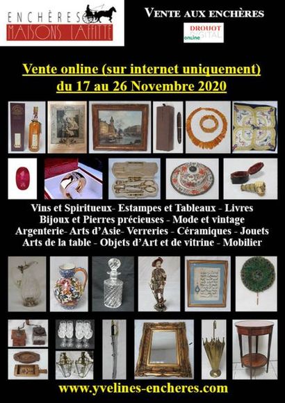 Online sale : Wines and Spirits - Books - Graphic arts - Jewels and precious stones - Fashion and vintage - Tableware - Works of art and window displays - Ceramics - Glassware - Furniture - Textiles