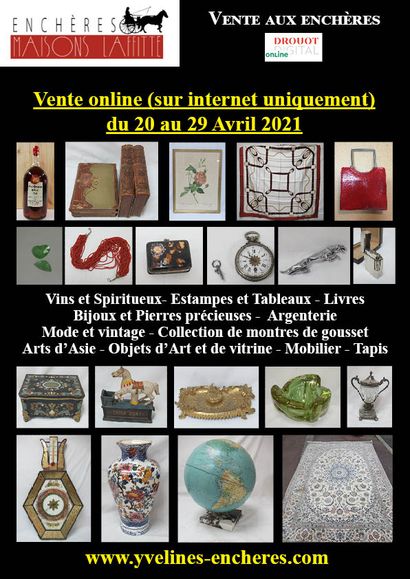 Vente online : Vins et Spiritueux - Livres - Estampes, dessins, tableaux - Pierres précieuses et Bijoux - Mode et vintage - Arts de la table - Objets d'Art et de vitrine - Céramiques - Verrerie - Arts d'Asie - Mobilier - Textiles et Tapis