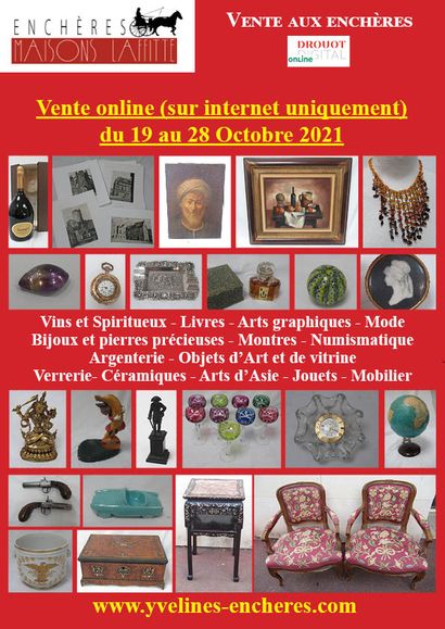 Online sale : Wines and Spirits - Books - Graphic Arts - Fashion Jewellery and Precious Stones - Watches - Numismatic - Silverware - Works of Art and display items Glassware - Ceramics - Asian Arts - Toys - Furniture 