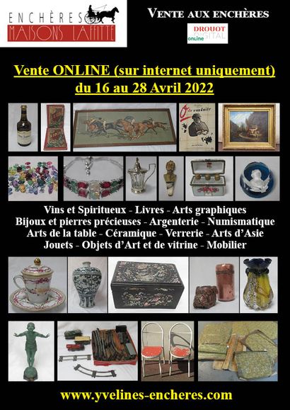 Online sale : Wines and Spirits - Books - Graphic arts - Jewelry and precious stones - Fashion and vintage - Silverware - Numismatics - Tableware - Works of art and window dressing - Asian art - Ceramics - Glassware - Furniture - Carpets