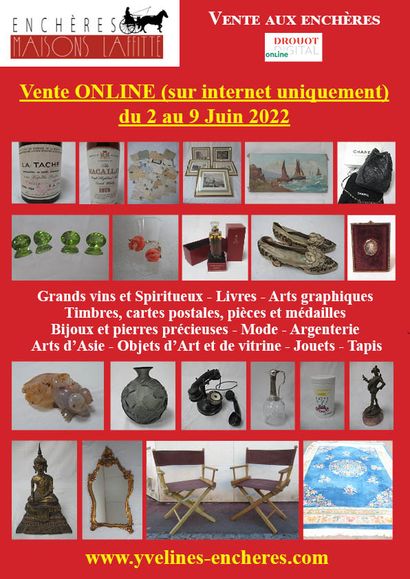 Vente online : Grands vins et Spiritueux - Livres - Arts graphiques - Bijoux et pierres précieuses - Mode et vintage - Argenterie  -Arts de la table - Arts d’Asie - Céramique - Verrerie - Objets d’Art et de vitrine- Jouets - Mobilier - Tapis 