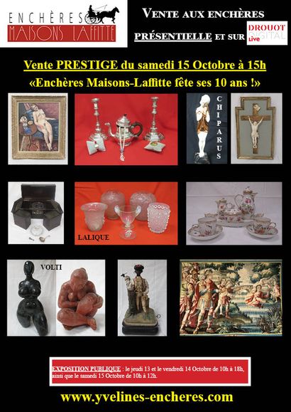 Vente Prestige 'Enchères Maisons-Laffitte fête ses 10 ans' : collection d'œuvres de VOLTI - collection de vases LALIQUE ... et d'autres surprises 