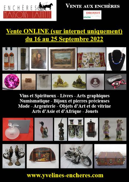 Online sale : Wines and Spirits - Books - Graphic Arts - Fashion Jewelry and Precious Stones - Silverware - Numismatics Arts and Display Items - Tableware - Asian Arts