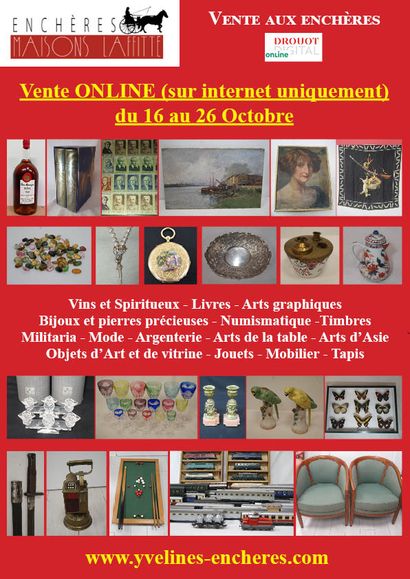 Online sale : Wines and Spirits - Books - Graphic Arts - Stamps - Numismatics - Jewelry and Silverware - Fashion - Fashion - Works of Art and Display - Asian Arts - Ceramics - Glassware - Tableware - Furniture - Carpets