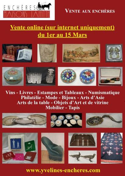 Vente online : Vins - Livres - Estampes et tableaux - Mode et Bijoux - Arts de la table - Objets d'Art et de vitrine -  Mobilier - Tapis