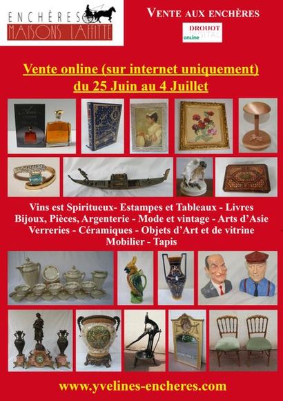 Vente online : Vins et Spiritueux - Livres - Estampes et tableaux - Bijoux, pièces, argenterie - Mode et vintage - Verreries - Céramique - Arts de la table - Objets d'Art et de vitrine - Mobilier - Tapis