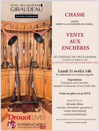 CHÂTEAU DE VIEUX MAISON IN LIGNY LE RIBAULT - IN COLLABORATION WITH THE GIRAUDEAU AUCTION HOUSE IN TOURS : ARMS - HUNTING OBJECTS AND ACCESSORIES - FURNITURE AND ART OBJECTS - HOUSE HOLDINGS
