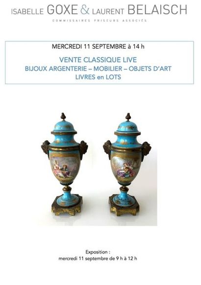 VENTE CLASSIQUE LIVE: LIVRES en LOT - ARGENTERIE - METAL ARGENTE - BIJOUX - OBJETS d'ART - MOBILIER