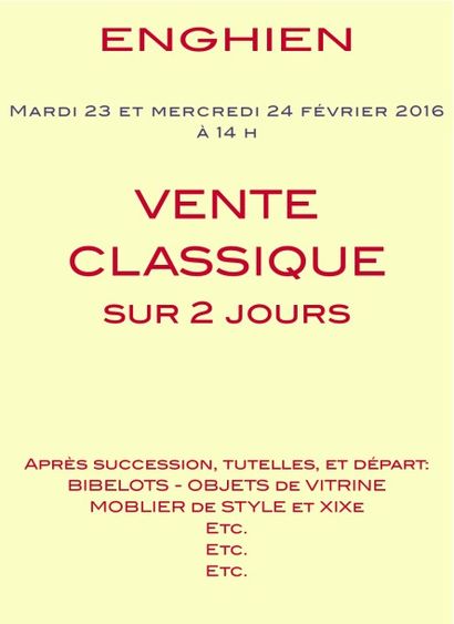 VENTE CLASSIQUE Tableaux, mobilier et objets d'art