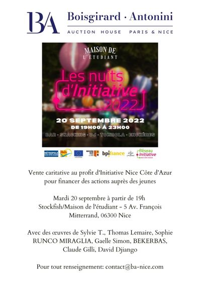 VENTE CARITATIVE : au profit d'Initiative Nice Côte d’Azur pour financer des actions auprès des jeunes