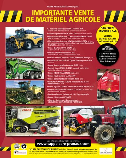 Important Sale of Agricultural Equipment