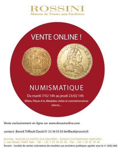 Numismatique - Billets, pièces d'or, médailles civiles et militaires, jetons - vente online du 8 au 23 février