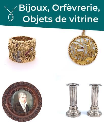 BIJOUX, ORFÈVRERIE, OBJETS DE VITRINE dont cadres à miniatures et bronzes