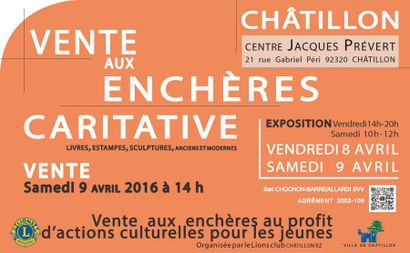 VENTE AUX ENCHERES CARITATIVE (Livres, estampes, sculptures, anciens et modernes)