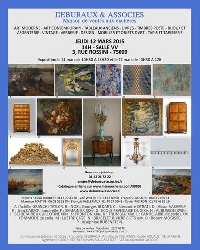 ART MODERNE - ART CONTEMPORAIN - TABLEAUX ANCIENS - LIVRES - TIMBRES POSTE - BIJOUX ET ARGENTERIE - VINTAGE - VERRERIE - DESIGN - MOBILIER ET OBJETS D'ART - TAPIS ET TAPISSERIE