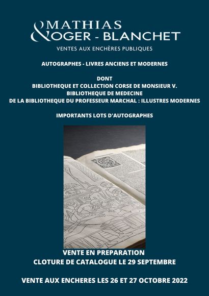 AUTOGRAPHES - LIVRES ANCIENS ET MODERNES - DONT CORSICANA BIBLIOTHEQUE DE MONSIEUR V.