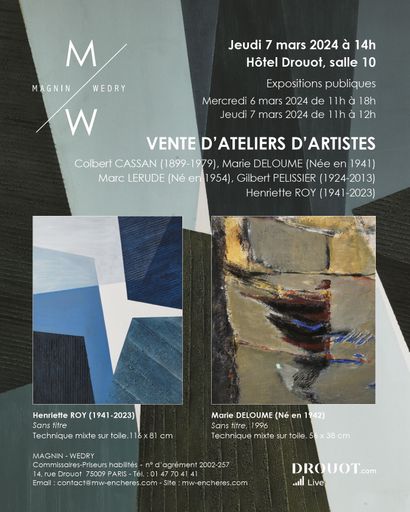 ATELIERS D'ARTISTES CONTEMPORAINS  Marie DELOUME - Hermine ROY - Colbert CASSAN - Gilbert PELISSIER - Marc LERUDE 
