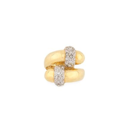 Cross-shaped ring in 750‰ yellow and white gold, w