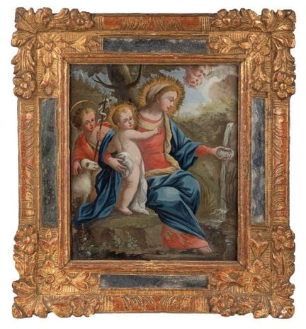 Peinture sous verre
La Vierge à l’Enfant et saint 